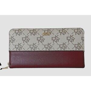 New DKNY Boxed Bryant Large Zip Around Continental Wallet Khaki / Aged Wine